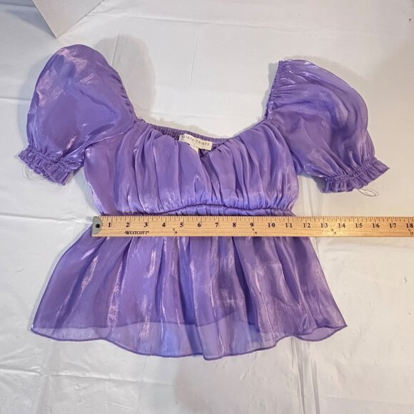 Thirty/Thirty L.A. Shiny Lavender Puff Sleeve Babydoll Blouse Size Small Fairy - Picture 4 of 6